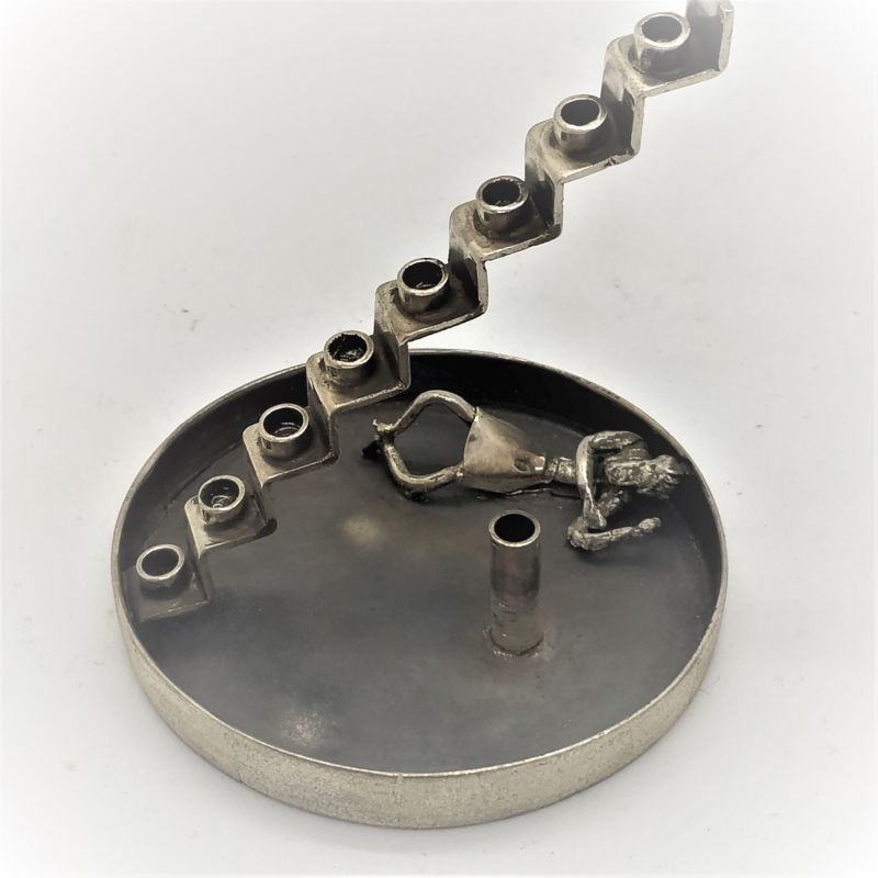 Handmade sterling silver Menorah Jacob's dream unique miniature size made by S. Ghatan (Katan). Dimension diameter 6.2 cm X 6.8 cm .