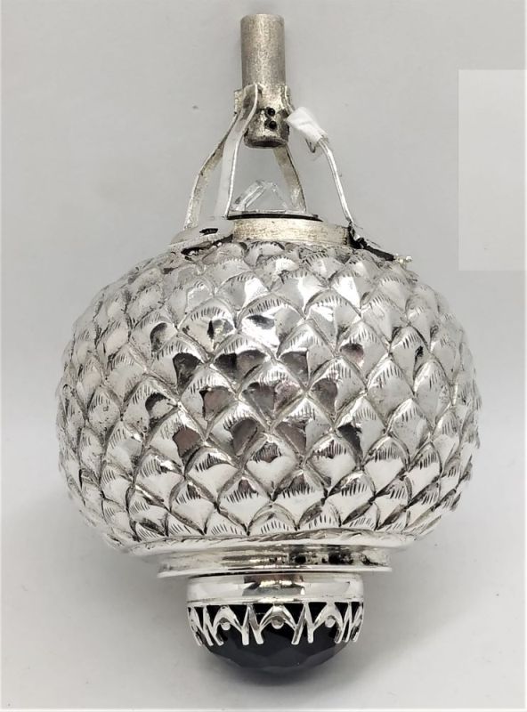 Chanuka Hanukah Dreidel Sevivon Hedgehog Sterling Silver handmade embossed cubic designs set with an Amethyst at base & cubic Zirconia white.