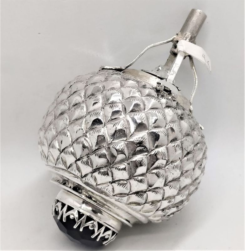 Chanuka Hanukah Dreidel Sevivon Hedgehog Sterling Silver handmade embossed cubic designs set with an Amethyst at base & cubic Zirconia white.