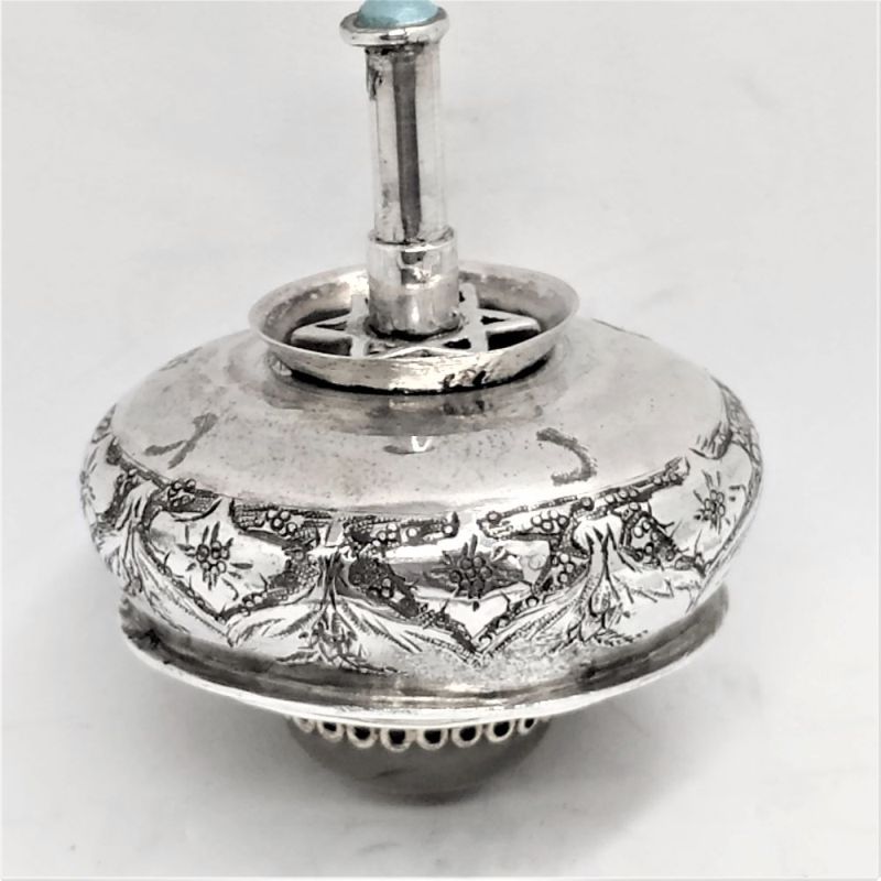Chanuka Hanukah Dreidel Sevivon Cornelia stone Sterling Silver handmade with floral engravings set with Cornelia & a turquoise & gold plated filigree