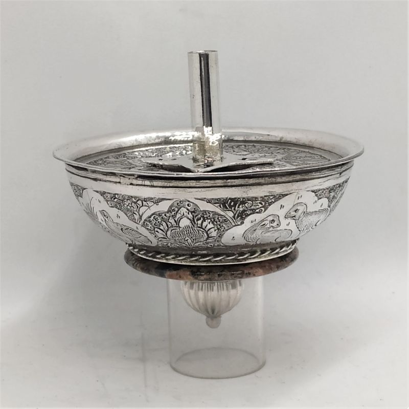 Hanukah Dreidel Sevivon Engraved designs Sterling Silver handmade set with River stone, sheep & birds & floral designs engraved and hand hammered.