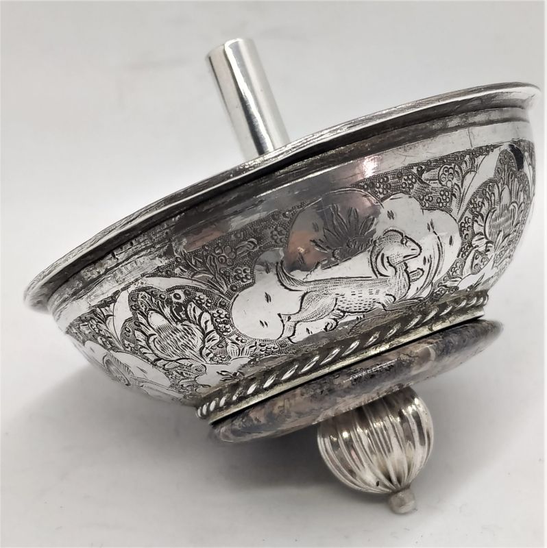 Hanukah Dreidel Sevivon Engraved designs Sterling Silver handmade set with River stone, sheep & birds & floral designs engraved and hand hammered