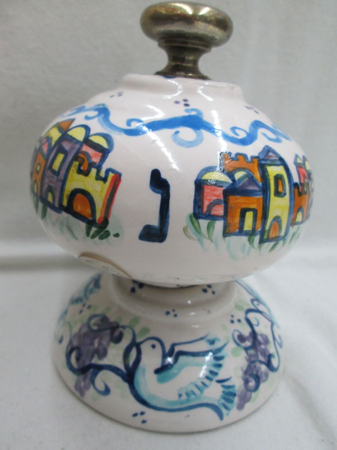 Hanukah Dreidel Ceramic Hurwitz Sevivon handmade. Handmade giant ceramic dreidel sevivon with its own designed stand by Hurwitz .