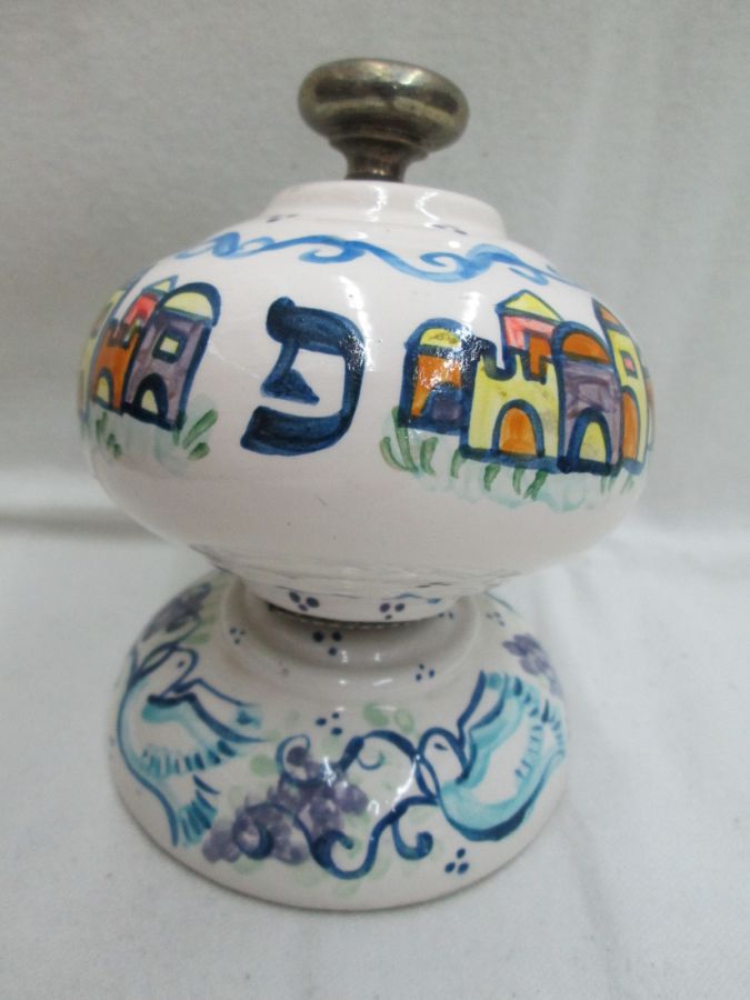 Hanukah Dreidel Ceramic Hurwitz Sevivon handmade. Handmade giant ceramic dreidel sevivon with its own designed stand by Hurwitz .