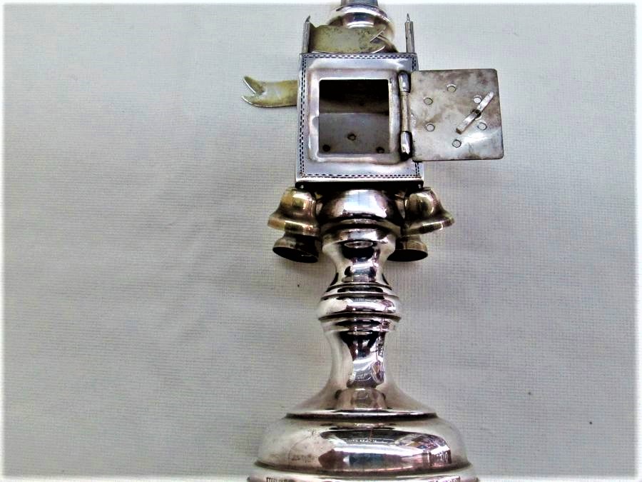 Handmade vintage Havdalah spice box sterling silver with silver gold plated bells & engraved designs around. Dimension diameter 6 cm X 24 cm approximately.