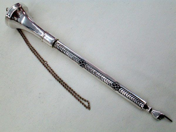 Sterling Silver Torah Yad Pointer Olive Leaf handmade with olive leafs on both sides of pointer.