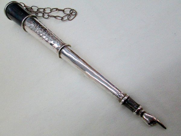 Sterling Silver Torah Yad Pointer Hammered contemporary style hand hammered and a black oxidation contrast. No charge for engraving name on Torah pointer