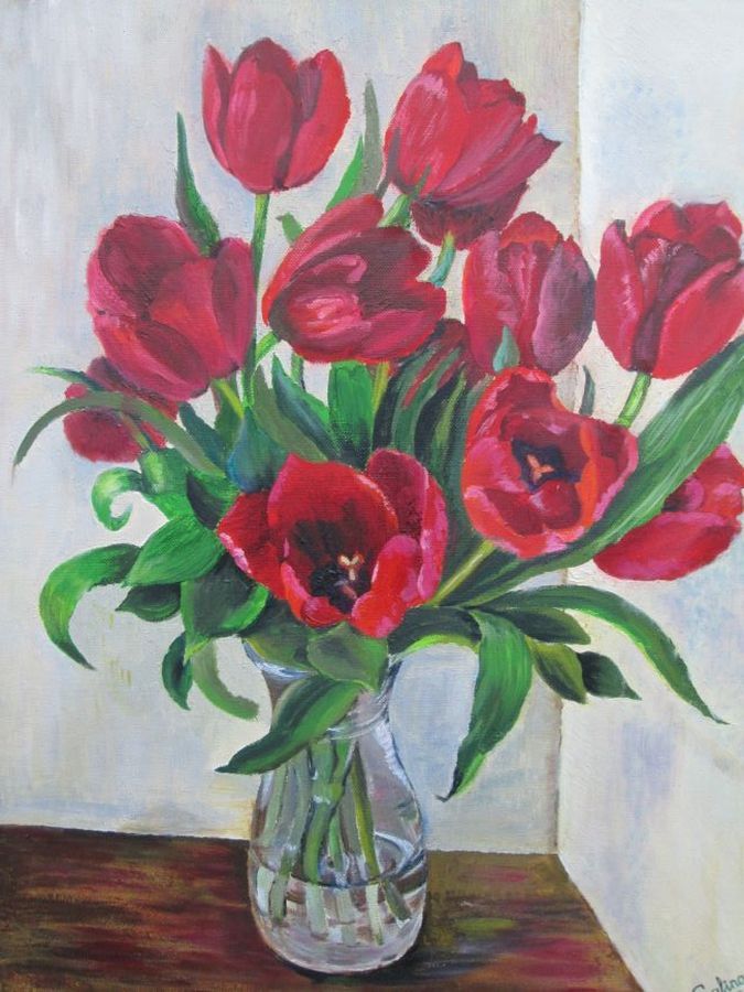 Oil Painting Red Windflowers - Image 3