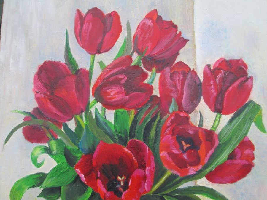 Oil Painting Red Windflowers - Image 5