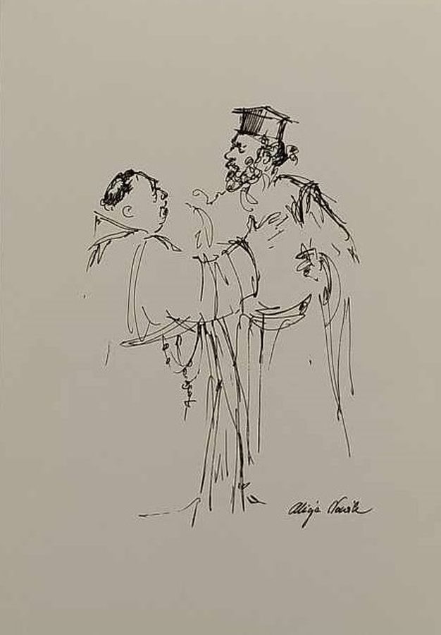 Monks Discussing Pen Drawing - Image 5