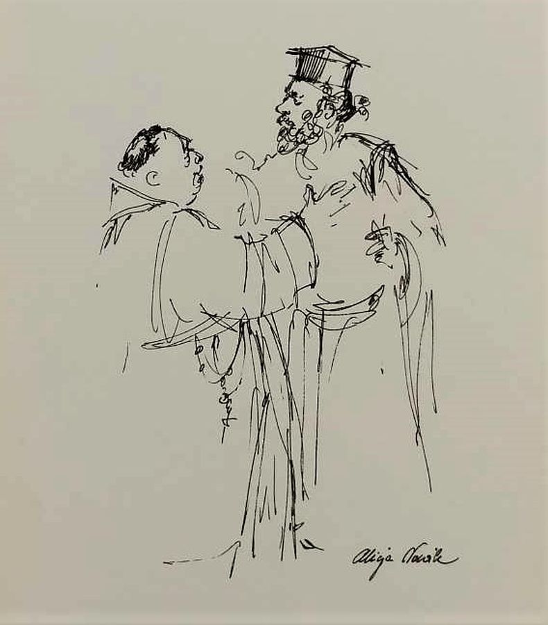 Monks Discussing Pen Drawing - Image 6