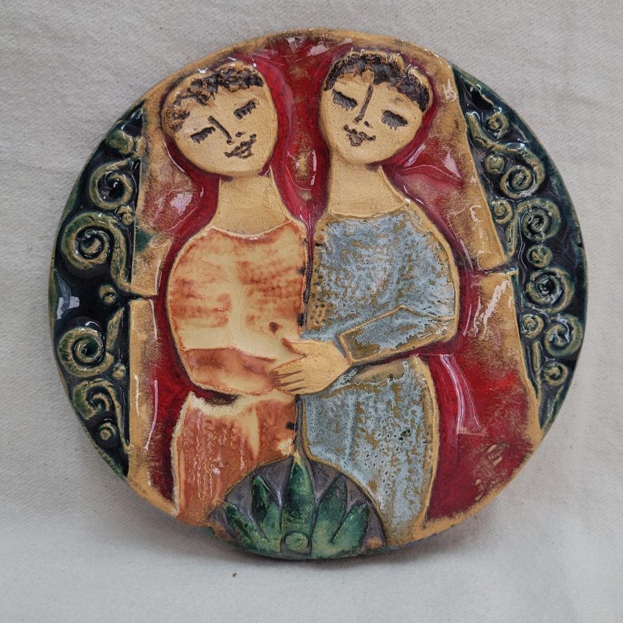 Handmade glazed ceramic David's best friend tile made by R. Faktor expressing the deep true friendship between David and Johnathan.