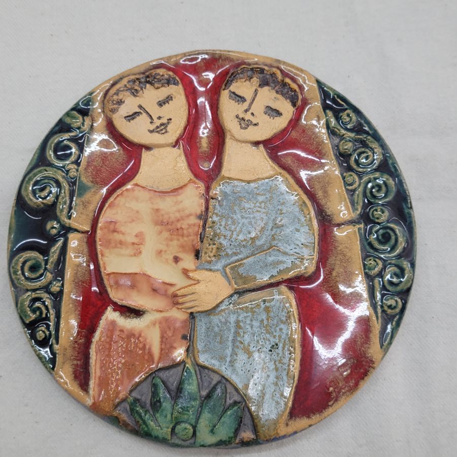 Handmade glazed ceramic David's best friend tile made by R. Faktor expressing the deep true friendship between David and Johnathan.