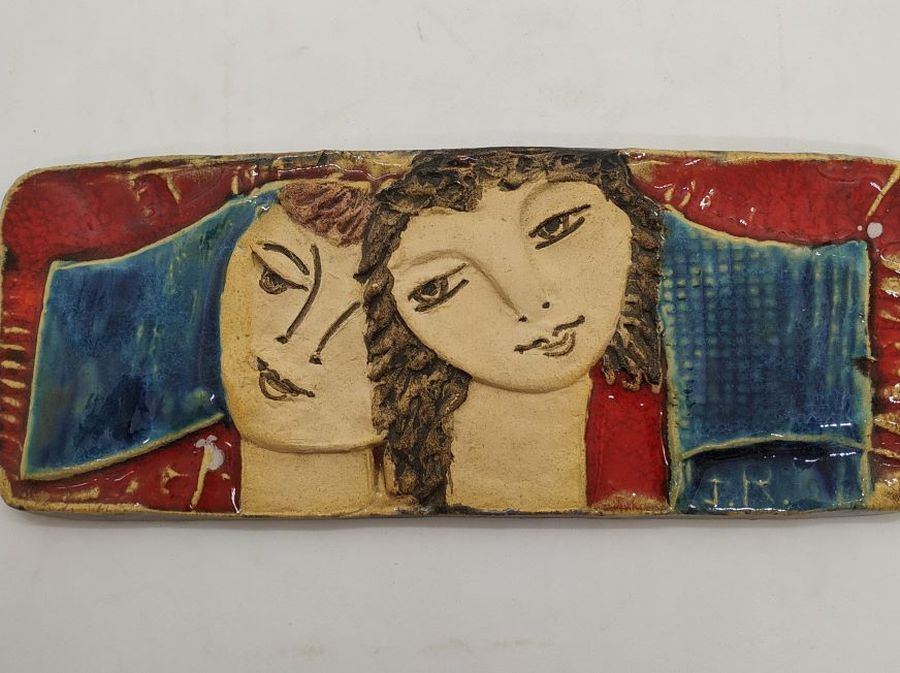 Ruth Factor made this glazed ceramic tile where she designed Bathsheba & King David Under Hupah Tallit Tile wedding Jewish Ceremony.