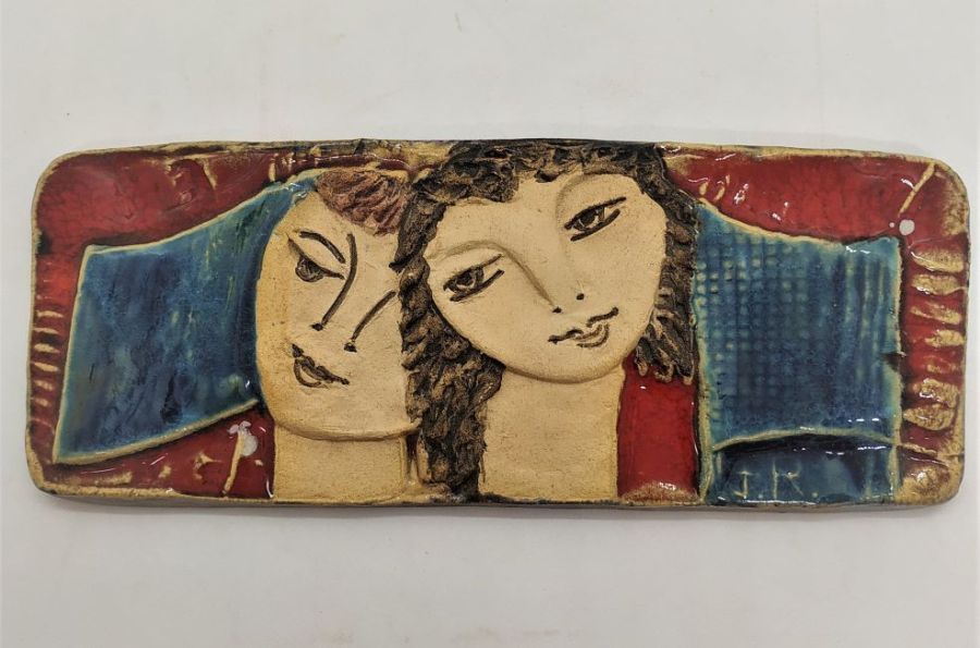 Ruth Factor made this glazed ceramic tile where she designed Bathsheba & King David Under Hupah Tallit Tile wedding Jewish Ceremony.