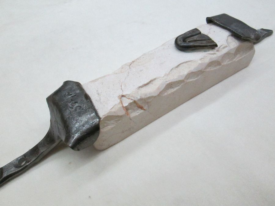 Contemporary Mezuzah Jerusalem carved stone with caste iron frame each Mezuzah is different because of the natural stone made by B. Dov.
