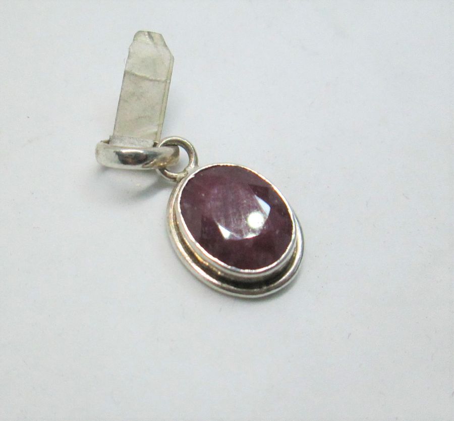 Handmade sterling silver pendant Ruby big genuine stone. Dimension 4.7 cm X 4.4 cm X 0.7 cm approximately.