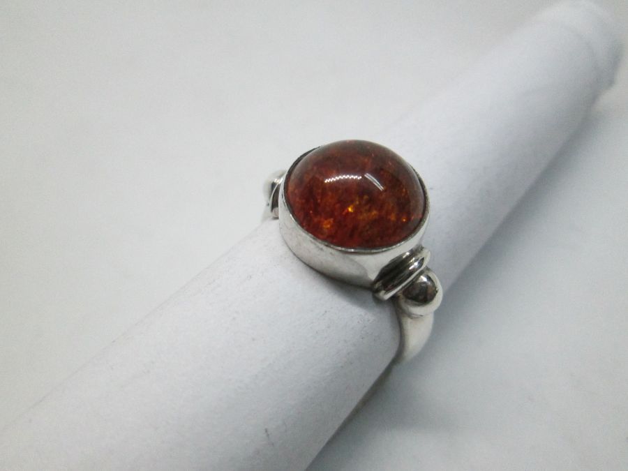 Round Amber Silver Ring - Image 4