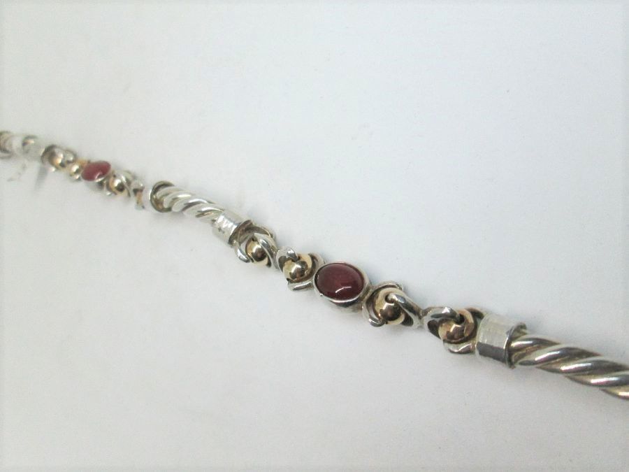 Handmade sterling silver & 14 carat gold bracelet silver gold Agate contemporary style set with agate stones.