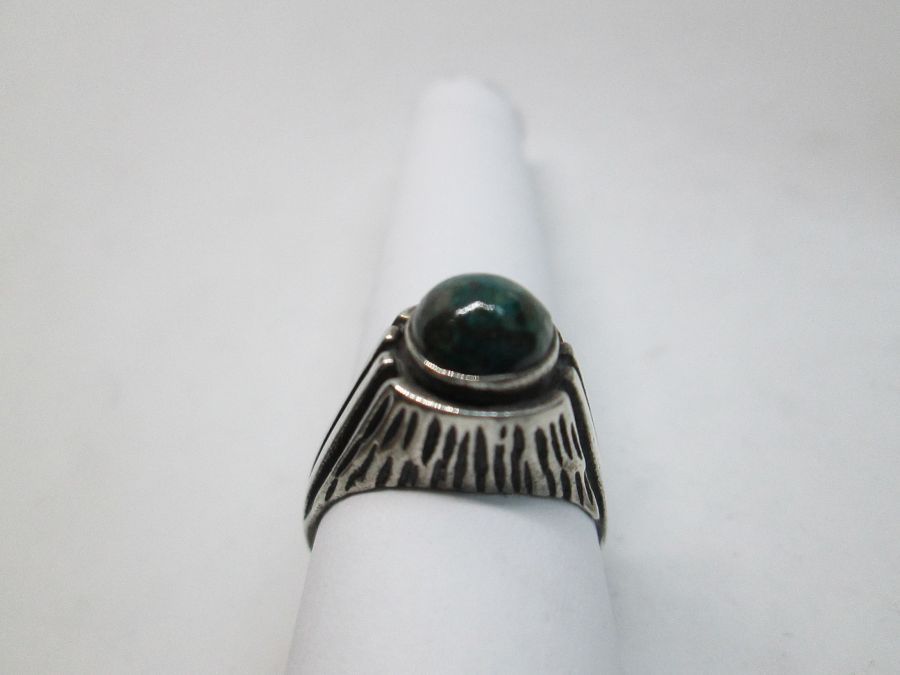 Handmade sterling silver contemporary style round Elat stone ring, the only semi precious stone found in King Solomon mine in Israel.