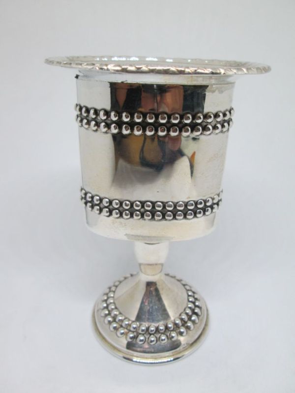 Handmade sterling silver pearls Havdalah candle holder with silver pearl beads in four rows 6.8 cm X 4.9 cm X 10.3 cm approximately.