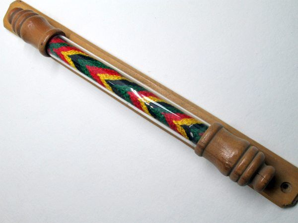 Mezuzah Wood Ethiopian Embroidery Green - Image 2