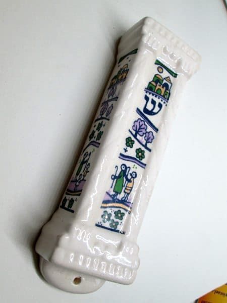 White glazed ceramic Mezuzah