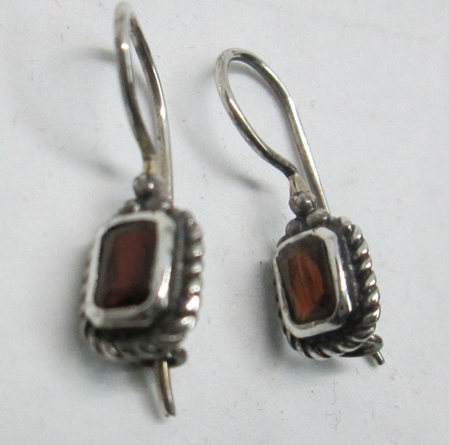 silver earrings two Garnets