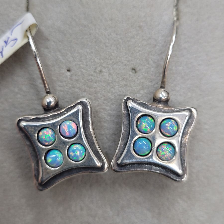 The hook in sterling silver earrings four Opal stones can not be changed to screw finding for non pierced ears. Dimension 1.35 cm X 1.5 cm approximately.