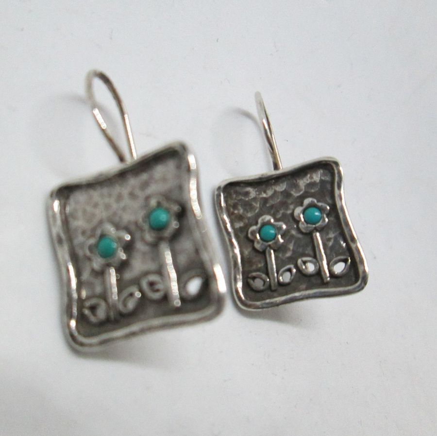 Earrings four Turquoises flowers - Image 3
