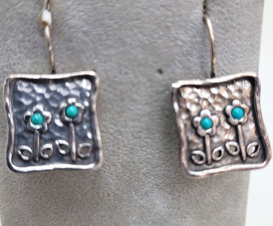 Earrings four Turquoises flowers - Image 4