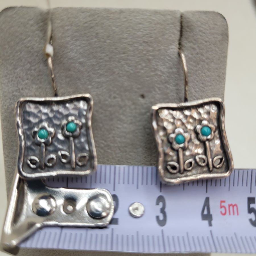 Earrings four Turquoises flowers - Image 6