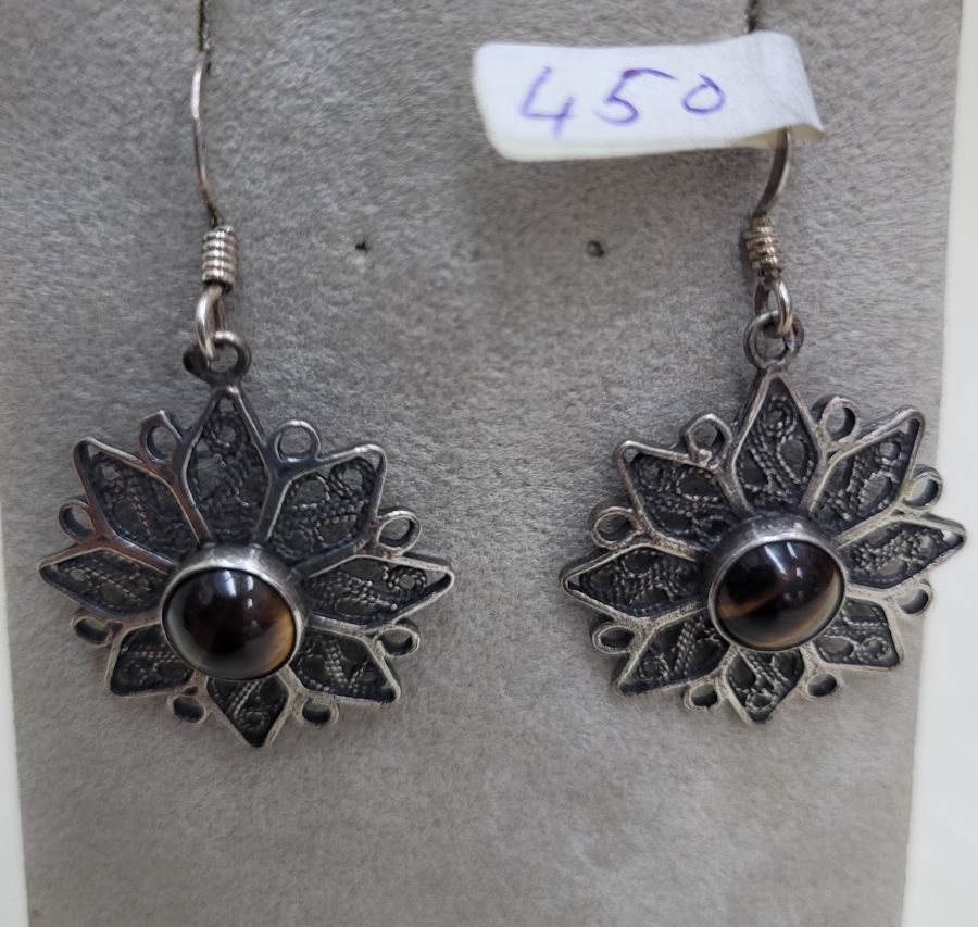 Filigree tiger eyes earrings - Image 4