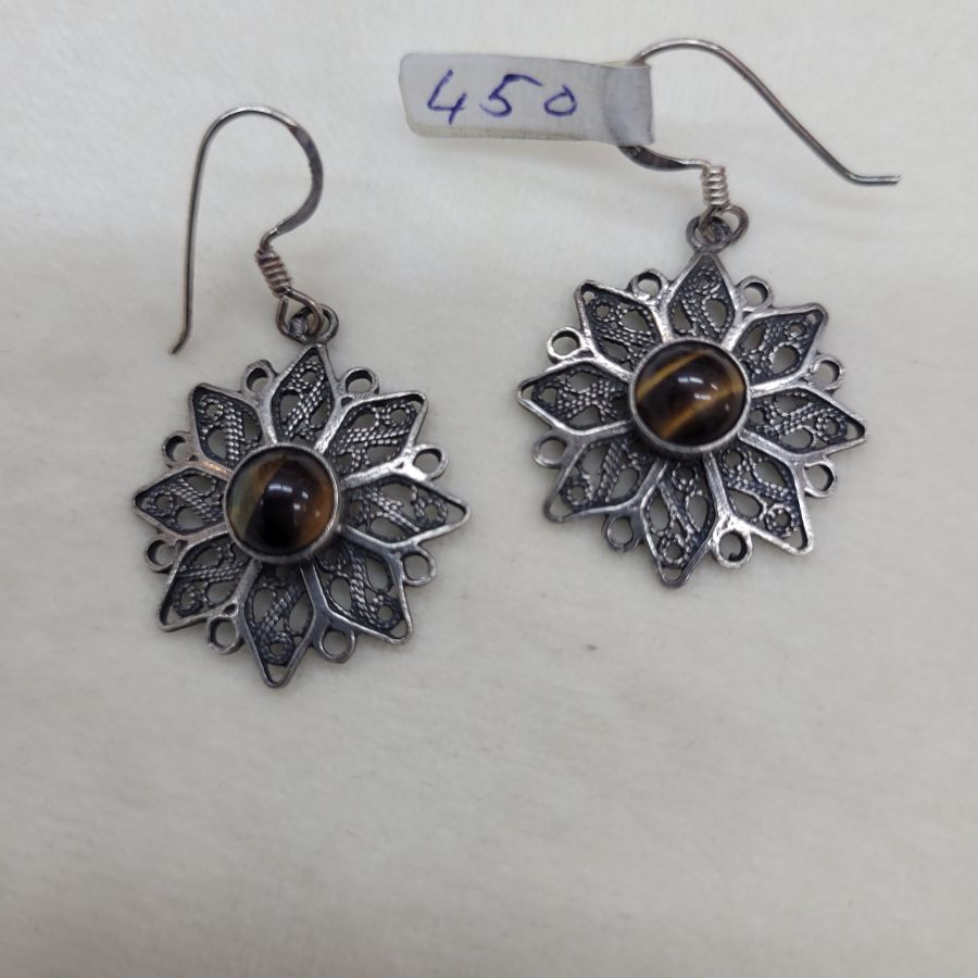 The hook in Yemenite filigree tiger eyes earrings can be changed to screw finding for non pieced ears by request. Dimension 1.8 cm X 5.4 cm approximately.