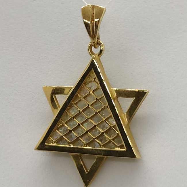 14 Carat Gold Magen David Star Pendant Roman glass Triangles handmade star of David & set with ancient Roman glass. Dimension 2.3 cm X 2.5 cm X 0.4 cm approximately.