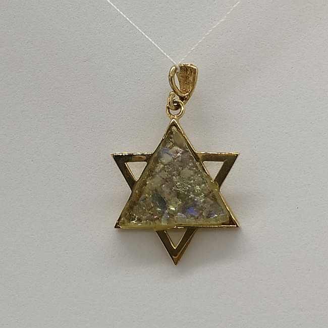 Gold MagenDavid Pendant RomanGlass - Image 6