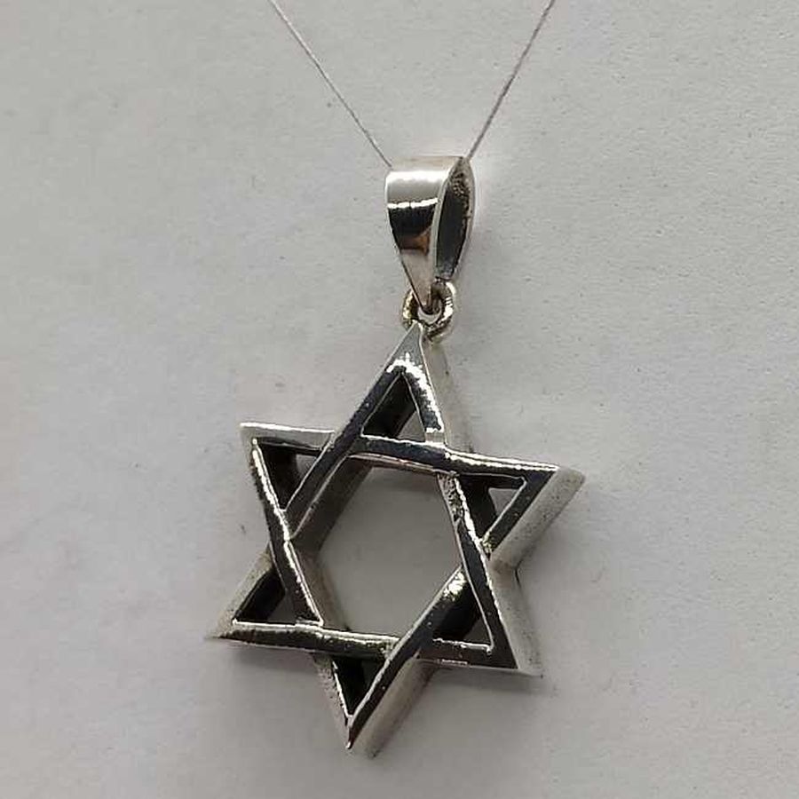 Traditional heavy masculine style Magen David Star Pendant Medium handmade Suitable for men. Dimension 2 cm X 2.4 cm X 0.35 cm approximately.