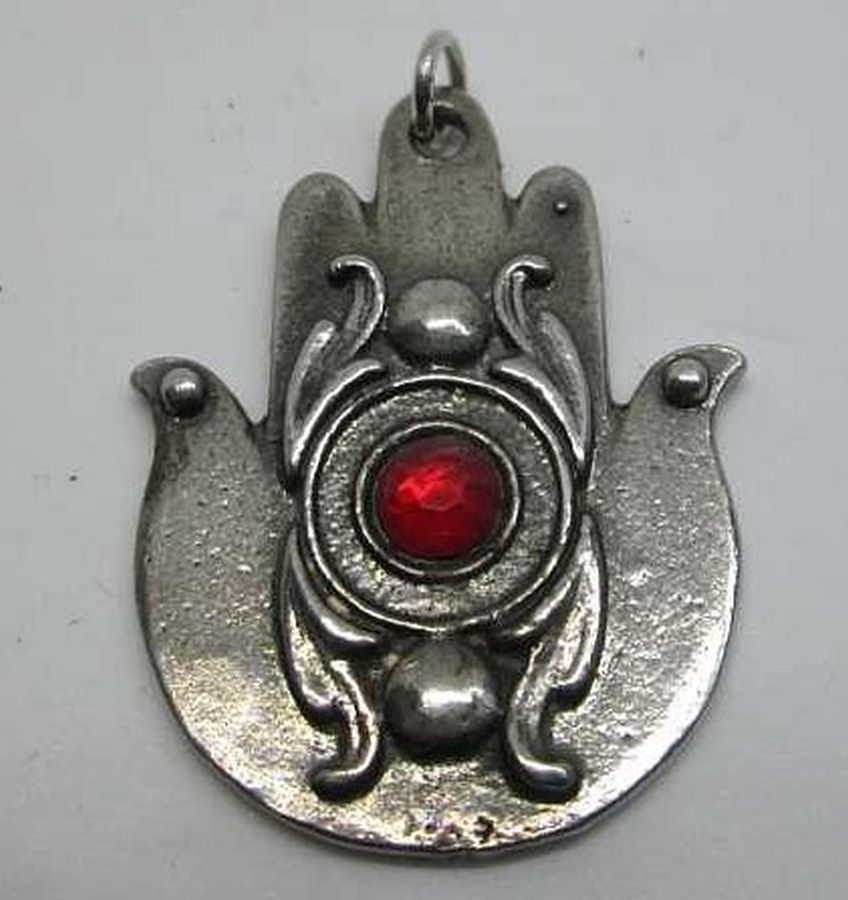 Handmade solid heavy sterling silver Hamsa pendant two doves set with red stone & two doves shape. Dimension 2.1 cm X 3.5 cm X 0.2 cm approximately.