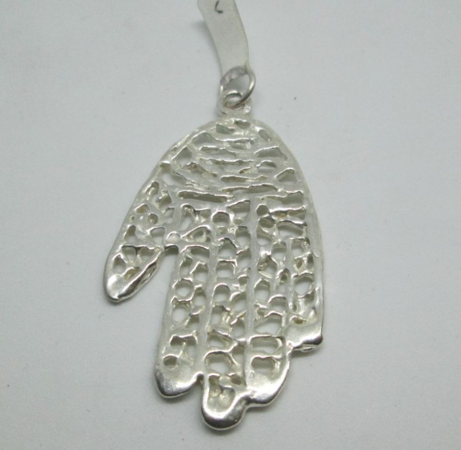 Handmade Hamsa Chamsa pendant abstract huge size contemporary style heavy silver. Dimension 2.8 cm X 4.5 cm X 0.2 cm approximately.