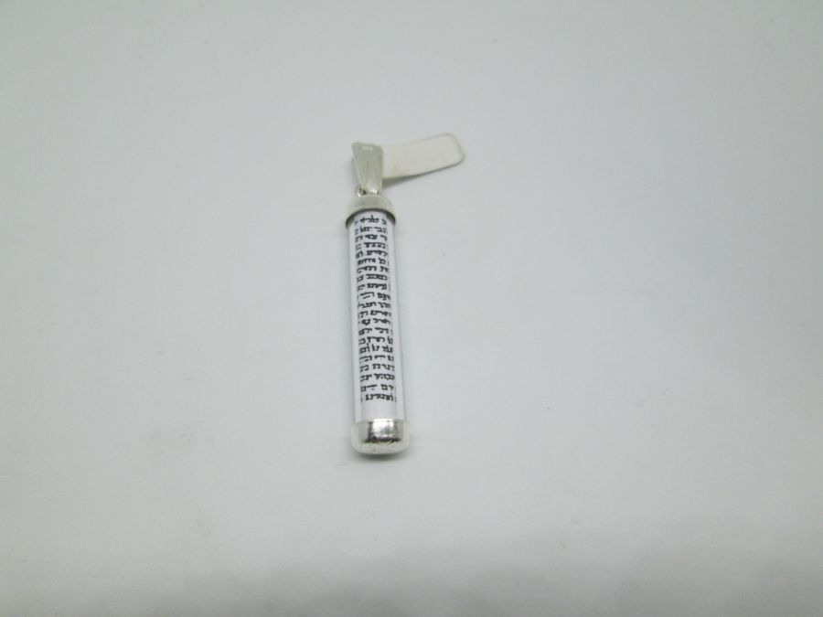 Handmade sterling silver Mezuzah pendant traveler's prayer, with traveler prayer inside glass tube. Dimension 0.9 cm X 0.5 cm X 3.1 cm approximately.