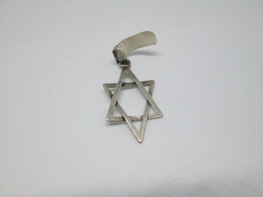 Sterling silver Magen David star triangles pendant modern triangles style handmade. Dimension 1.7 cm X 2.3 cm X 0.15 cm approximately.