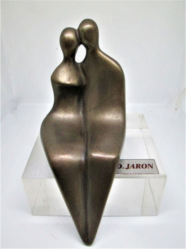 Bronze Sculpture Sitting Couple. Original handmade bronze sculpture a romantic couple kissing handmade by D. Jaron Can be displayed on shelf.