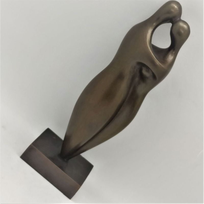 Original handmade Bronze Sculpture Tango Dancers, a romantic tango dancers couple handmade by D. Jaron 5.3 cm X 6.4 cm X 17.9 cm.