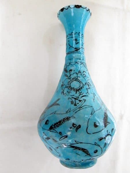 Glazed Ceramic Vase Flower & Fishes