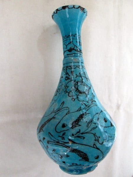 Glazed Ceramic Vase Flower & Fishes - Image 3
