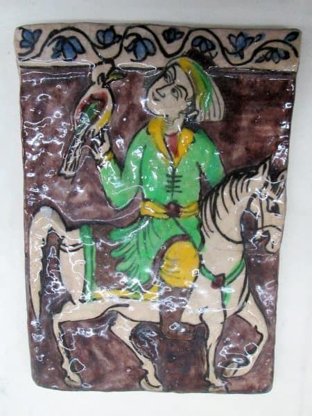 Glazed Ceramic Tile Vintage Horseman Training Falcon - Image 2