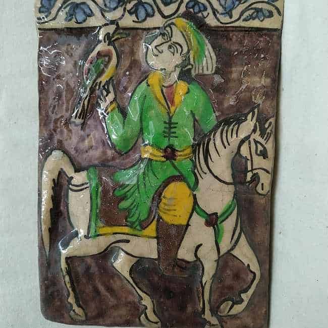 Glazed Ceramic Tile Vintage Horseman Training Falcon - Image 5