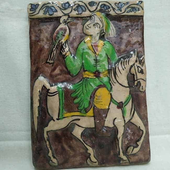 Glazed Ceramic Tile Vintage Horseman Training Falcon - Image 7