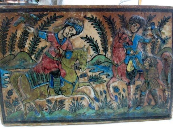 Glazed Ceramic Tile Vintage 2 Horsemen Training Falcons Competition - Image 2