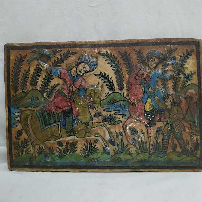 Glazed Ceramic Tile Vintage 2 Horsemen Training Falcons Competition - Image 8